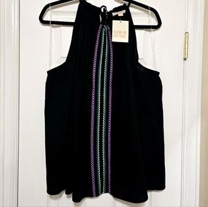 KNOX ROSE Black Halter Neck Sleeveless Blouse Embroidered Size XXL
